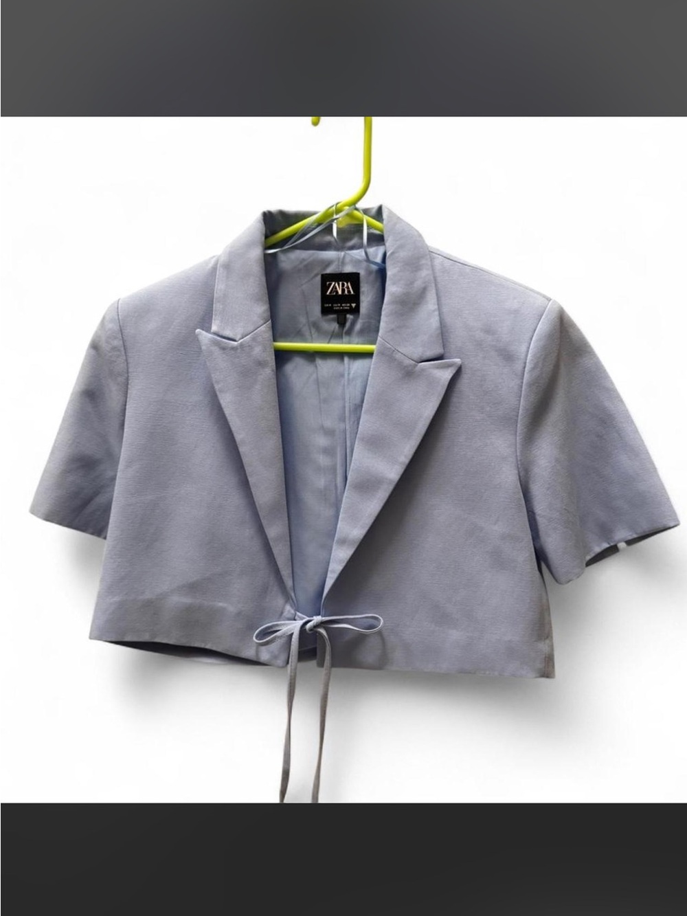 Zara blue cropped blazer with tie detail